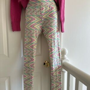 LuLaRoe Pink, Green, Yellow, Blue, White, Tan Zig-Zag patterned Leggings